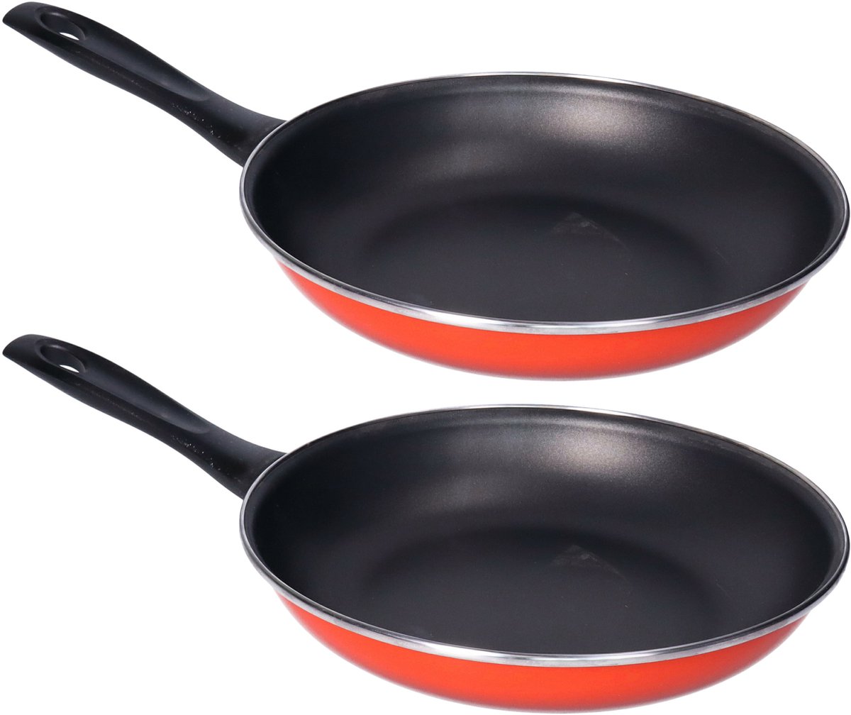 Set van 2x stuks aluminium professionele rode koekenpan Merida met anti-aanbak laag 28 cm - Hapjespannen