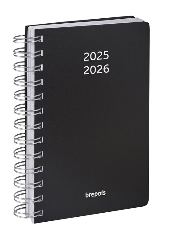 Brepols agenda 2025-2026 - WIRE-O POLYPROP - Schoolagenda - 1 dag per pagina - Wire-O - Dagoverzicht - Zwart - 11.5 x 16.9 cm