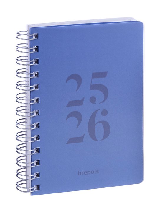 Brepols agenda 2025-2026 - WIRE-O TRANSPARENT - Schoolagenda - 1 dag per pagina - Wire-O - Dagoverzicht - Blauw - 11.5 x 16.9 cm