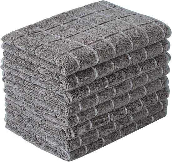 8 pièces - Torchon de cuisine - Torchon à vaisselle - Torchon à vaisselle - Essuies de vaisselle - Torchon - Torchon - Torchon de cuisine - Handdoeken - Microfibre - 30x30 cm - À carreaux - Doux - gris