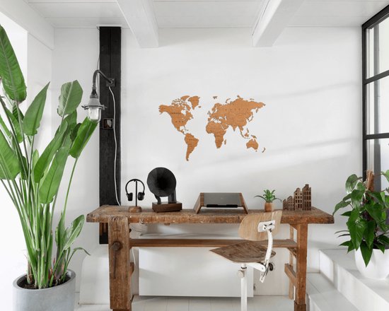 MiMi Innovations Carte du Wereldkaart en Bois de Luxe - Décoration Décoration murale - Véritable Puzzle avec Noms de Pays - 150x90 cm/59.1x35.4 pouces - Marron