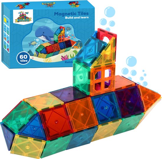 Buldo Magnetic Tiles 60 stuks - Magnetisch Speelgoed - Magnetische Tegels - Montessori Speelgoed - Magnetische Bouwstenen - STEM Speelgoed - Speelgoed Kinderen - Speelgoed 3 jaar t/m 12 jaar