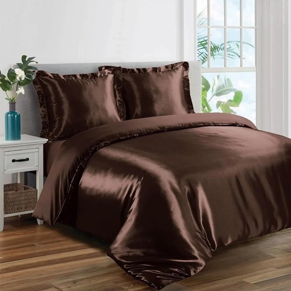 Glanzend Satijnen Dekbedovertrek Beauty Silk Bruin-1-persoons (140 x 200/220 cm)