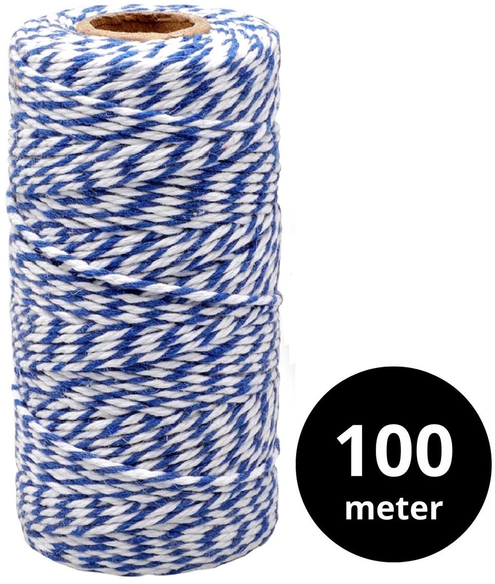 BBQBuddies Slagerstouw - Bindtouw - Rolladetouw - Keukentouw - Blauw/Wit Touw