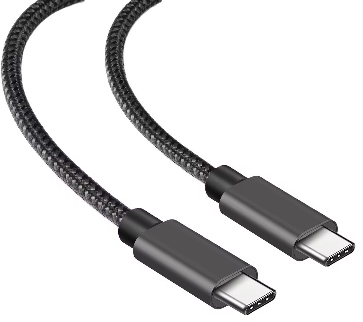 USB-C naar USB-C Kabel - 100W Snellader - 5A 10Gbps - Gevlochten - Zwart