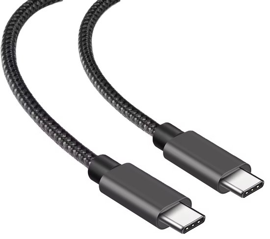 USB-C naar USB-C Kabel - 100W Snellader - 5A 10Gbps - Gevlochten - Zwart