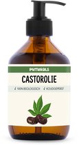 Puturals Castor Olie 100% Biologisch - 300ml - Koudgeperst en Hexaanvrij - Castor Olie als Wimperserum, Haarolie en Huidolie - Rijk aan Vitamine E en Ricinolzuur - Ricinusolie voor Packing - Bruine Glazen Fles + Pomp