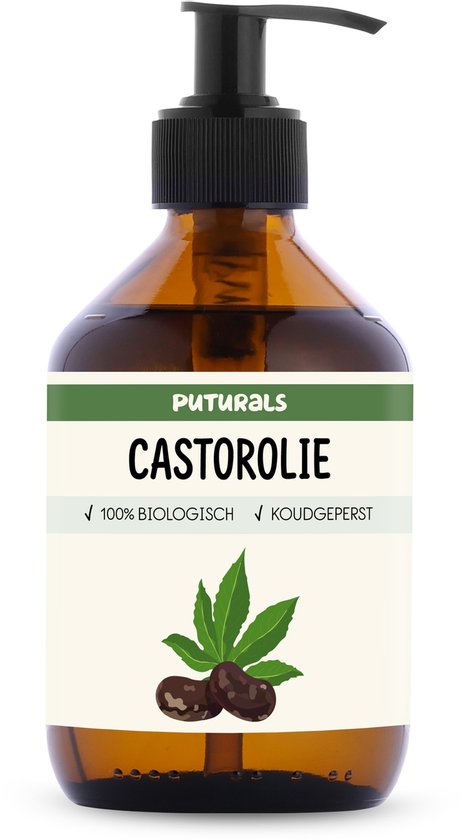 Puturals Castor Olie 100% Biologisch - 300ml - Koudgeperst en Hexaanvrij - Castor Olie als Wimperserum, Haarolie en Huidolie - Rijk aan Vitamine E en Ricinolzuur - Ricinusolie voor Packing - Bruine Glazen Fles + Pomp