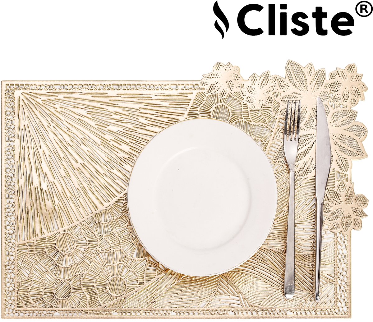 Cliste PVC Placemats - Luxe Gouden Set van 6 - 45x30 cm - Stijlvol Zijbladontwerp - Antislip Placemat - Onderzetter