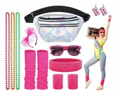 17-Delige 80 s Verkleedkleding Accessoires, 90s Outfit Dames, Jaren 80 Verkleedkleren, Disco Outfit, Neon Accessoires Verkleed Vrouw