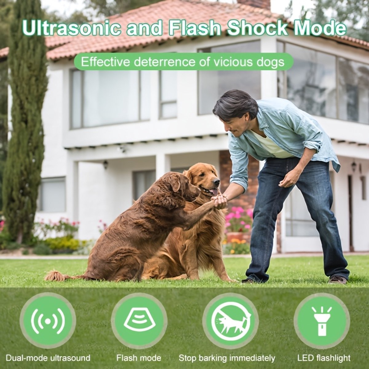 Ultrasone hondenjager - ultrasoon apparaat tegen blaffen - anti-blaffend gereedschap met LED-licht | Draagbare handheld blafbox, stop blaffende trainer voor agressieve honden, effectieve trainingshulp