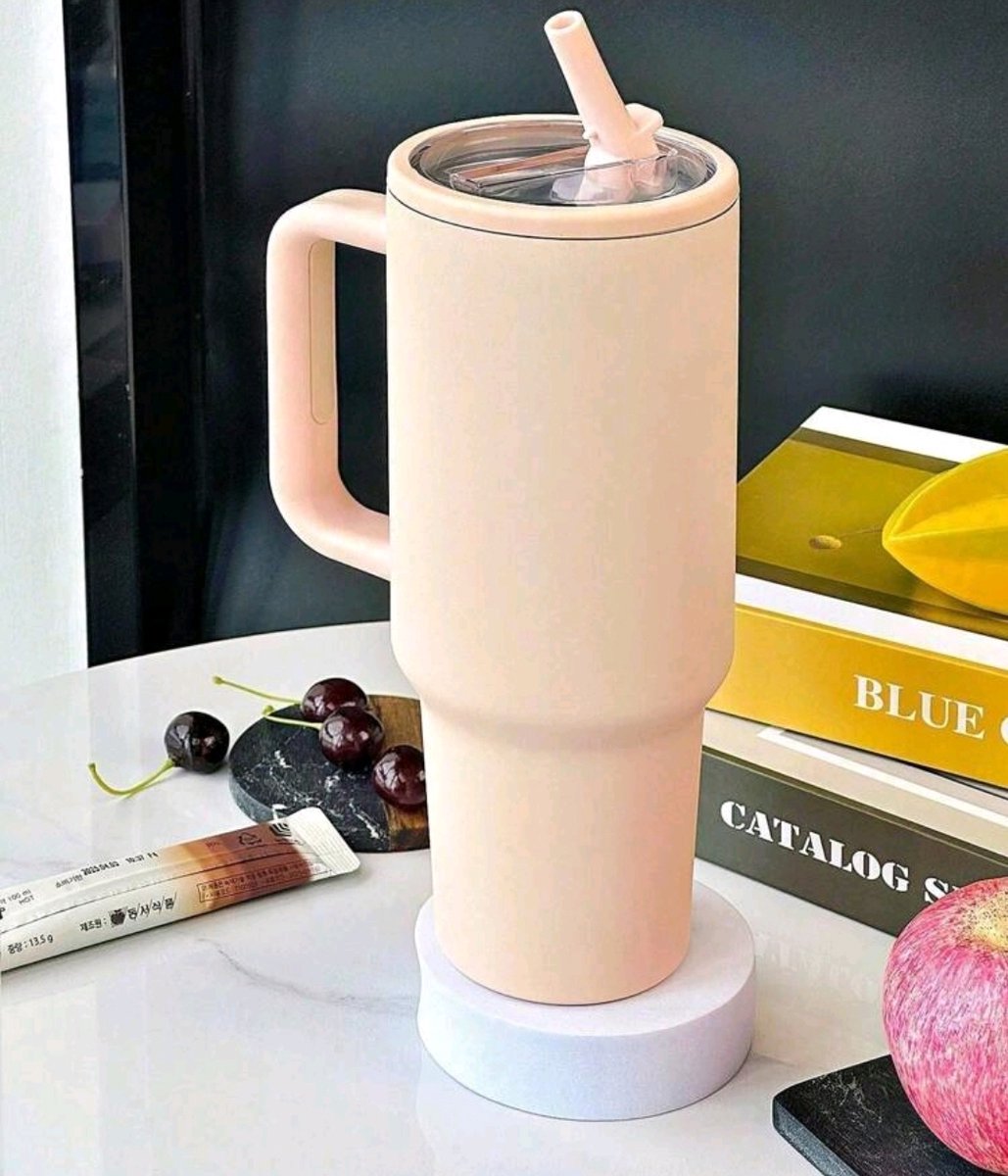 Drinkbeker - Lekvrij - Abrikoos roze - 1200ML - 1 Liter - Tumbler - Thermosbeker - RVS - Voor Warm en Koude Dranken