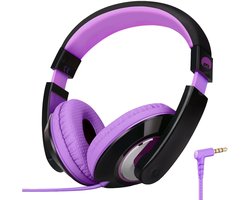 StayPowered Kinderkoptelefoon - Perfect Geluid & Ultiem Comfort - Verstelbaar - HD Microfoon - Kraakhelder Stereo - Zachte Oorkussens - Duurzame Kabel - 3.5mm Jack - Zwart/Paars - Levering Sneller dan Aangegeven!