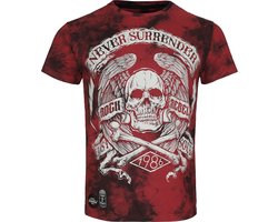 Rock Rebel by EMP rood-zwart t-shirt Never Surrender doodskop in batiklook - Heren - L