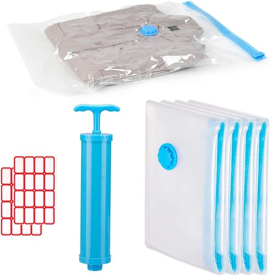 Vacuüm Compressiezakken met Pomp - 40 x 60 cm - Set van 4 stuks met Zelfklevende Etiketten