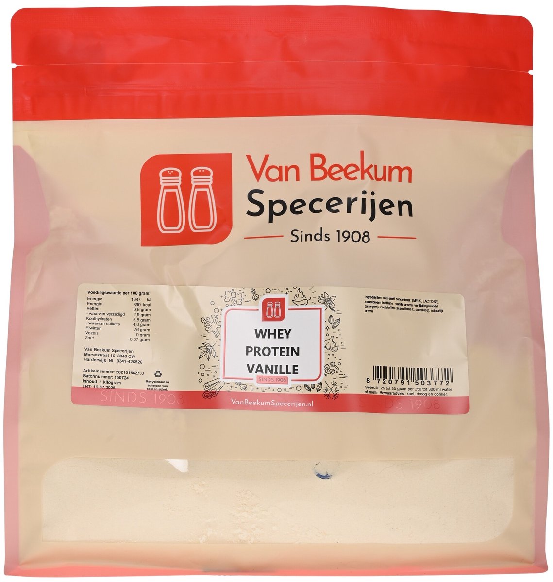 Goedkoopste Van Beekum Specerijen - Whey Protein Vanille - 1 KG (hersluitbare stazak