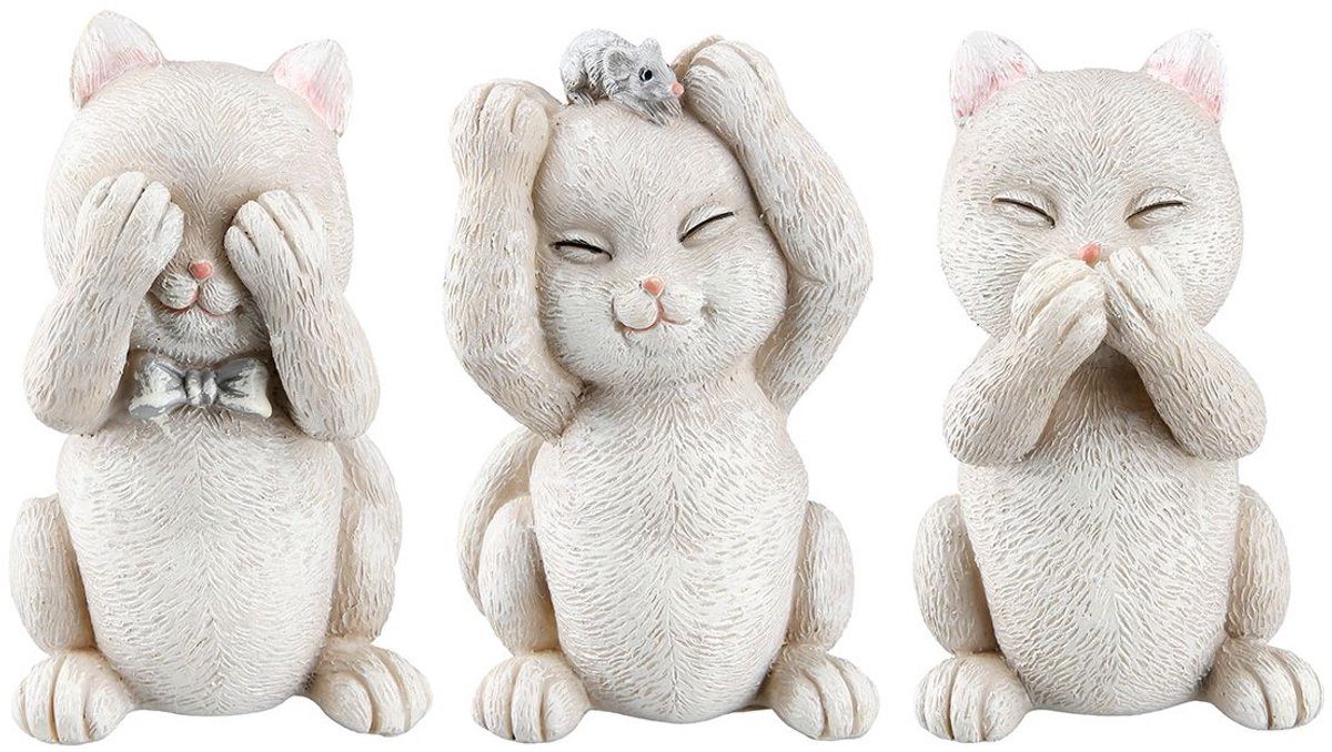 horen zien en zwijgen kittens poes kat - 4x5x8.5 cm resin kleur creme