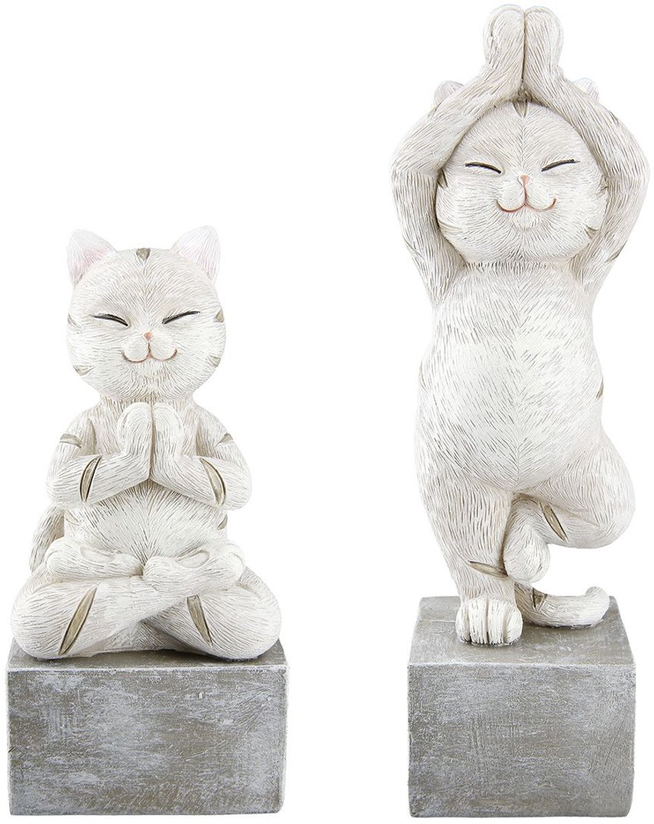 Kittens zen yoga set van 2 katten - creme afm 4x5x17 cm polyresin