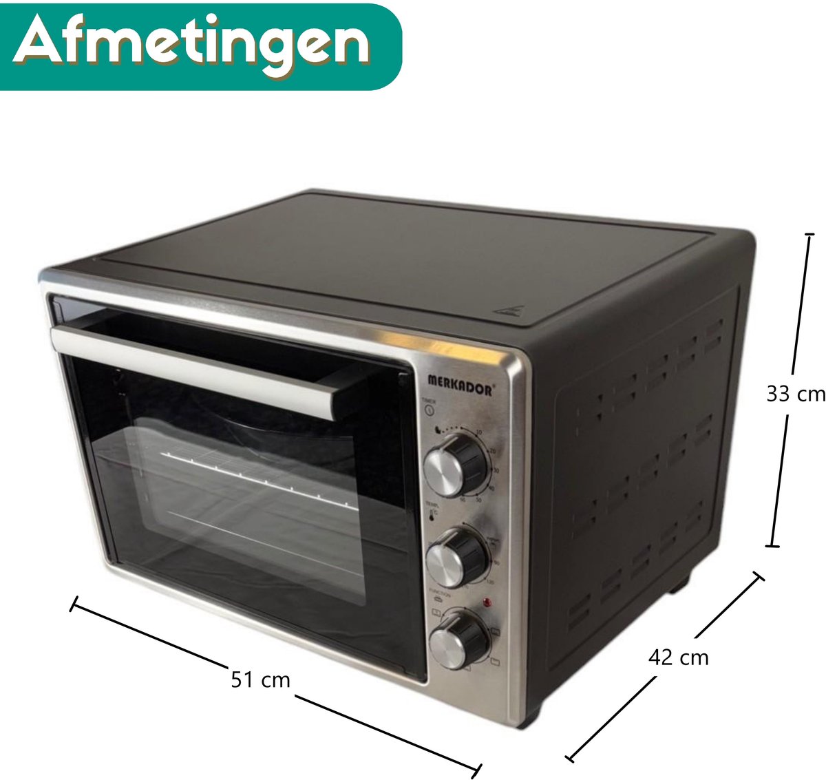 Merkador Vrijstaande Oven - 40 Liter - 1600 Watt - RVS Afwerking - Hetelucht - Gemakkelijk Schoon Te Maken Geëmailleerde Binnenruimte - Kruimelbak – foto 5