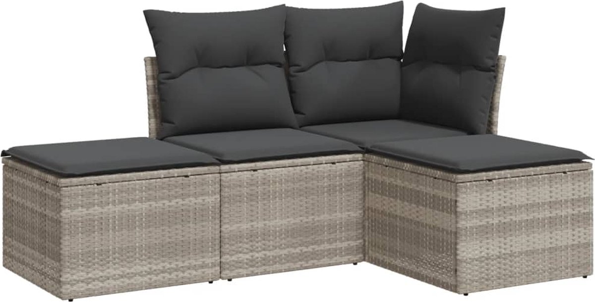 The Living Store 4-delige Loungeset met kussens poly rattan lichtgrijs - Loungeset - Tuinmeubels - Lounge Set - Pe Rattan - Outdoor Furniture