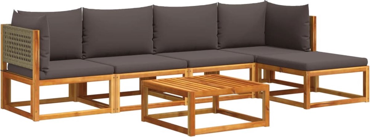 The Living Store 6-delige Loungeset met kussens massief acaciahout - Loungeset - Tuinset - Acacia Hout - Outdoor Furniture - Lounge Set