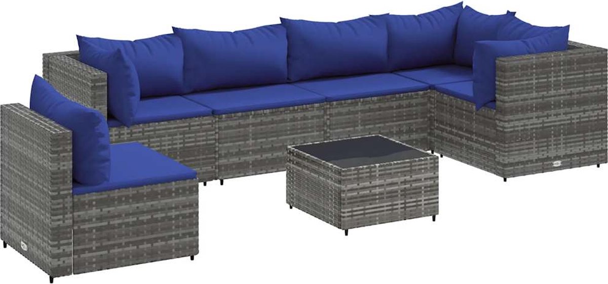 Grijze poly rattan loungeset met kussens voor buiten - The Living Store