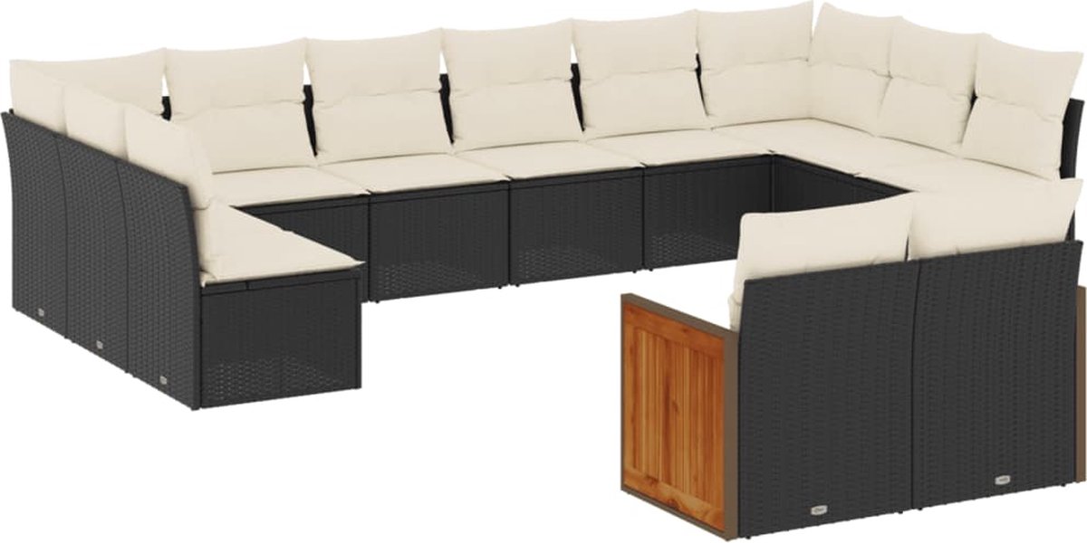 Zwarte poly rattan loungeset met kussens voor buiten - Tuinmeubelen - Loungeset