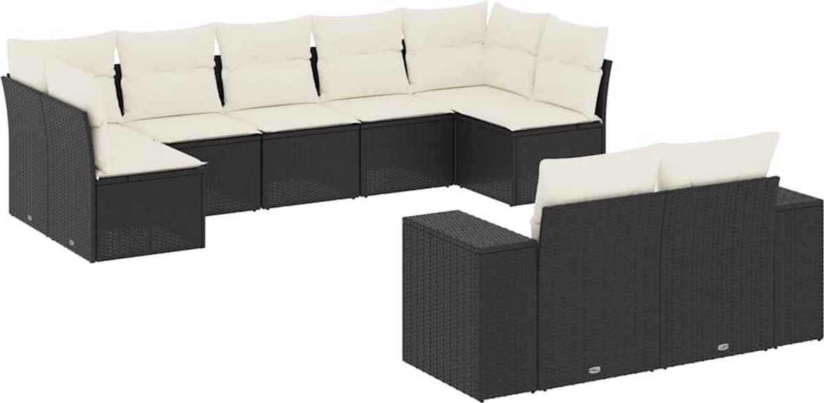 The Living Store 9-delige Loungeset met kussens poly rattan zwart - Loungeset - Tuinset - Lounge Set - Buitendecoratie - Garden Furniture The Living Store 9-delige Loungeset met kussens poly rattan zwart - Loungeset - Tuinset - Lounge Set - Buitendecoratie - Garden Furniture - Afbeelding 1