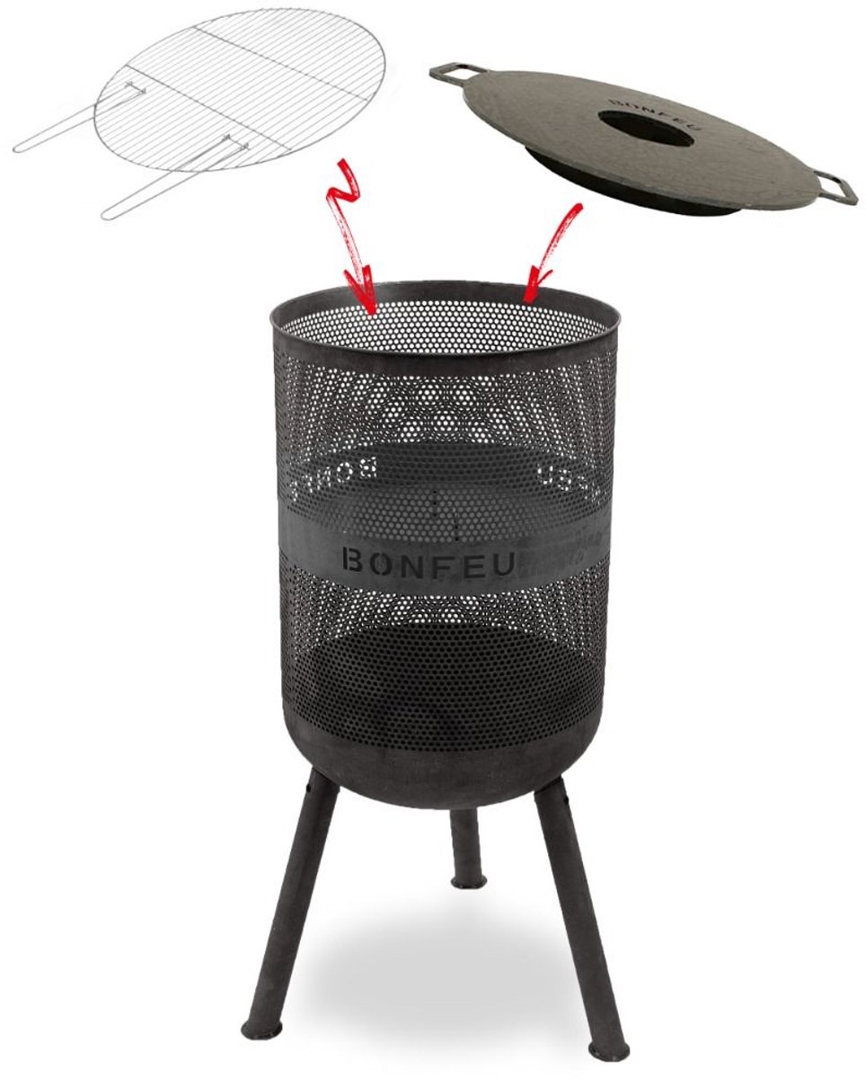 BonFeu BonVes Fire Basket 45 cm - With Grill Grate and Poker - Black
