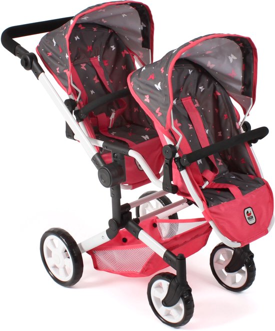 Poussette Poupee Bayer Chic 2000® Poussette De Poupée Linus Duo - Ourson Beige - Poussette Double Pliable - Poignée Réglable 50-82 Cm - Poupées Jusqu'à 50 Cm - 4-8 Ans Landeau Poupee Fille