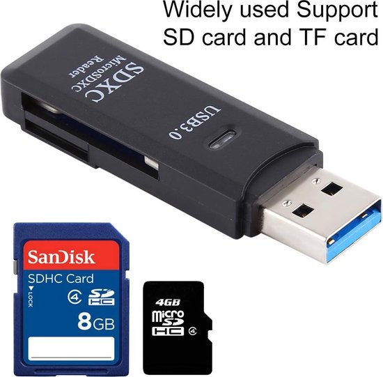 Kabelbaan Oraal Vlak Compacte SD en Micro SD kaartlezer adapter naar USB 3.0 | Zwart | Snel |  6CM | bol.com