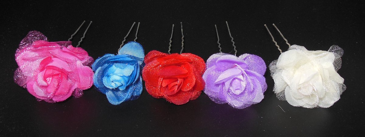 Haarpinnen roos glinsterend diverse kleuren set van 5 stuks.