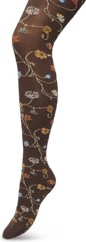 Bonnie Doon Fleurs Tights 80 Denier Marron Foncé Femme Taille S/M - Imprimé Fleurs - Coutures Lisses - Confort de Port Maximum - Collant Floral - Collant Chique - Festif - Floral - Coloré - Imprimé Fleuri -Marron - Fougère - BP221906.6