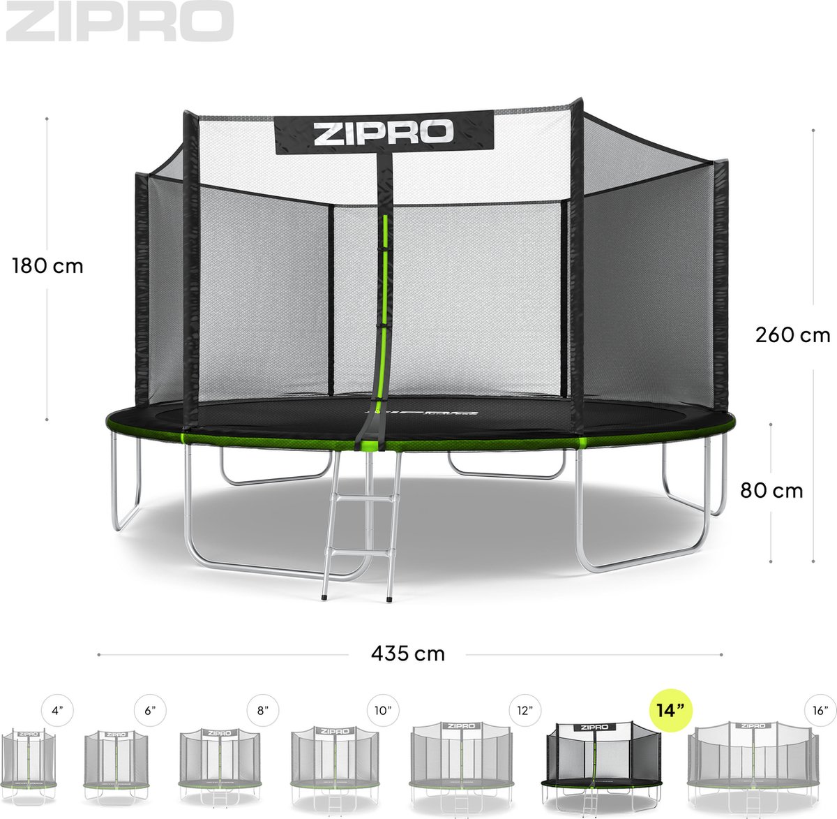 ZIPRO Jump Pro OUT - Trampoline met veiligheidsnet - Ø435cm 14FT - Voor kinderen en volwassenen - Inclusief Ladder - max. 150 kg - Grote - UV-bestendig — afbeelding 6