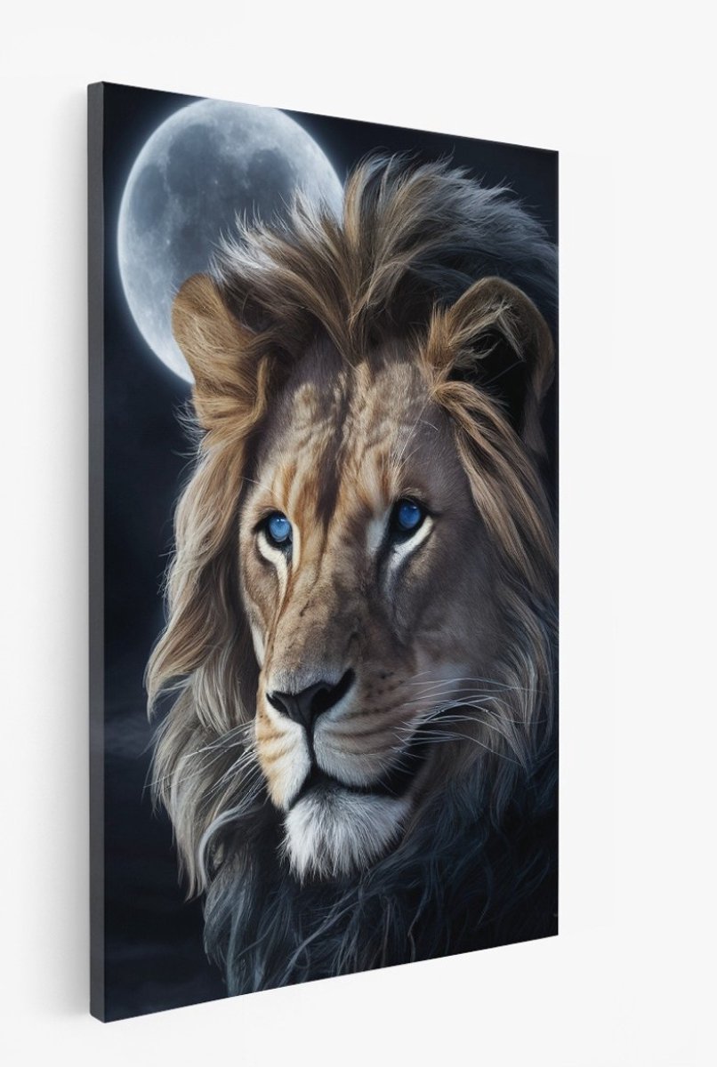 Saammp Canvas Schilderij - Leeuw met blauwe ogen - Afrika - Dieren - 40x60 - Foto op canvas - Wanddecoratie - Muurdecoratie Woonkamer - Slaapkamer decoratie - Canvas Print Multicolor