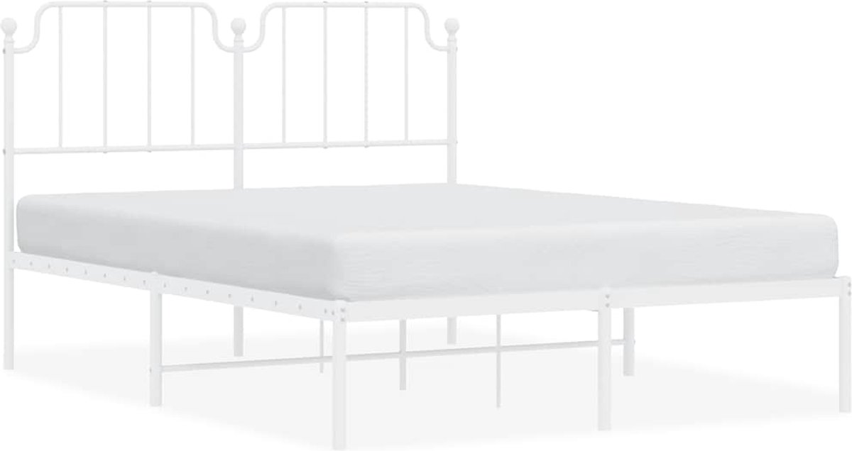 vidaXL - Bedframe - met - hoofdbord - metaal - wit - 150x200 - cm