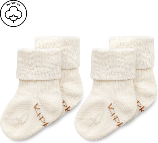 KipKep Blijf-Sokjes - prematuur newborn - OffWhite - 2 paar - baby sokjes die niet afzakken - biologisch katoen - Ecru - 0 maanden