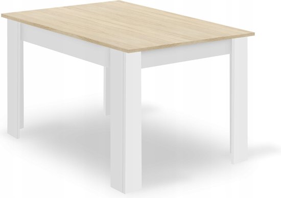 Witte eettafel met eiken sonoma blad.
