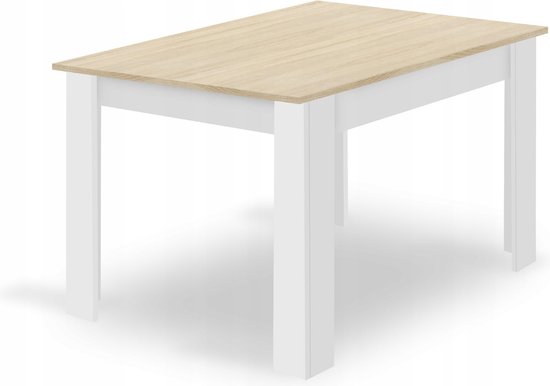 Witte eettafel met eiken sonoma blad.