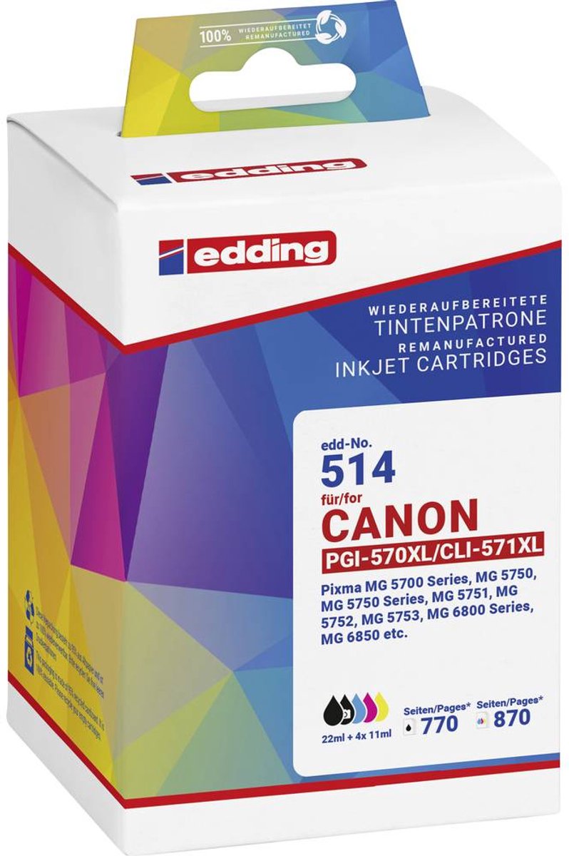 Edding Inktcartridge vervangt Canon PGI-570XL+CLI-571XL Compatibel Combipack Zwart, Cyaan, Magenta, Geel EDD-514 18-514