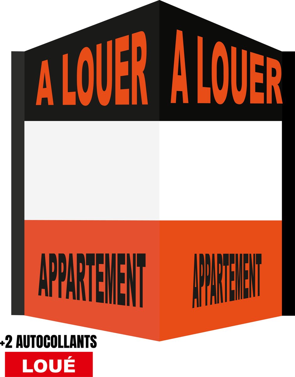 Raambord/ Immobord/ Makelaarsbord/ Vouwbord "Appartement te huur" | 100 x 70 cm | + 2 stickers "Verhuurd" | Raambord | V-bord | Inclusief sterke dubbelzijdige tape | Oranje | Zwart | 1 stuk
