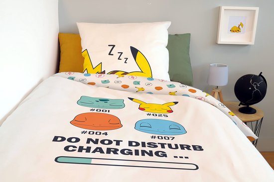 Housse De Couette Pokémon Starter - Pikachu, Salamèche, Carapuce, Bulbizarre - 140x200 Cm + Taie (Coton)