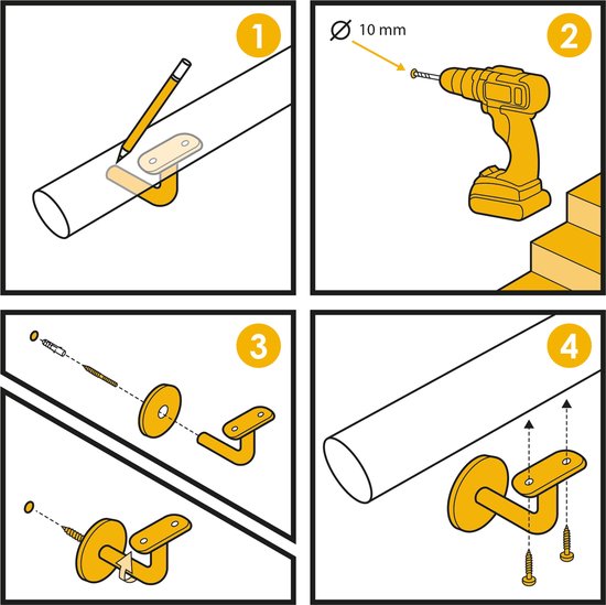 Zwarte trapleuninghouder - Leuningdrager Zwart Model C – Hol zadel – Blinde bevestiging (incl. bevestigingsmateriaal)
