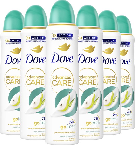 Déodorant anti-transpirant Dove Advanced Care Go Fresh - Poire et Aloe Vera - formule améliorée avec technologie Pro-Ceramide - 6 x 150 ml