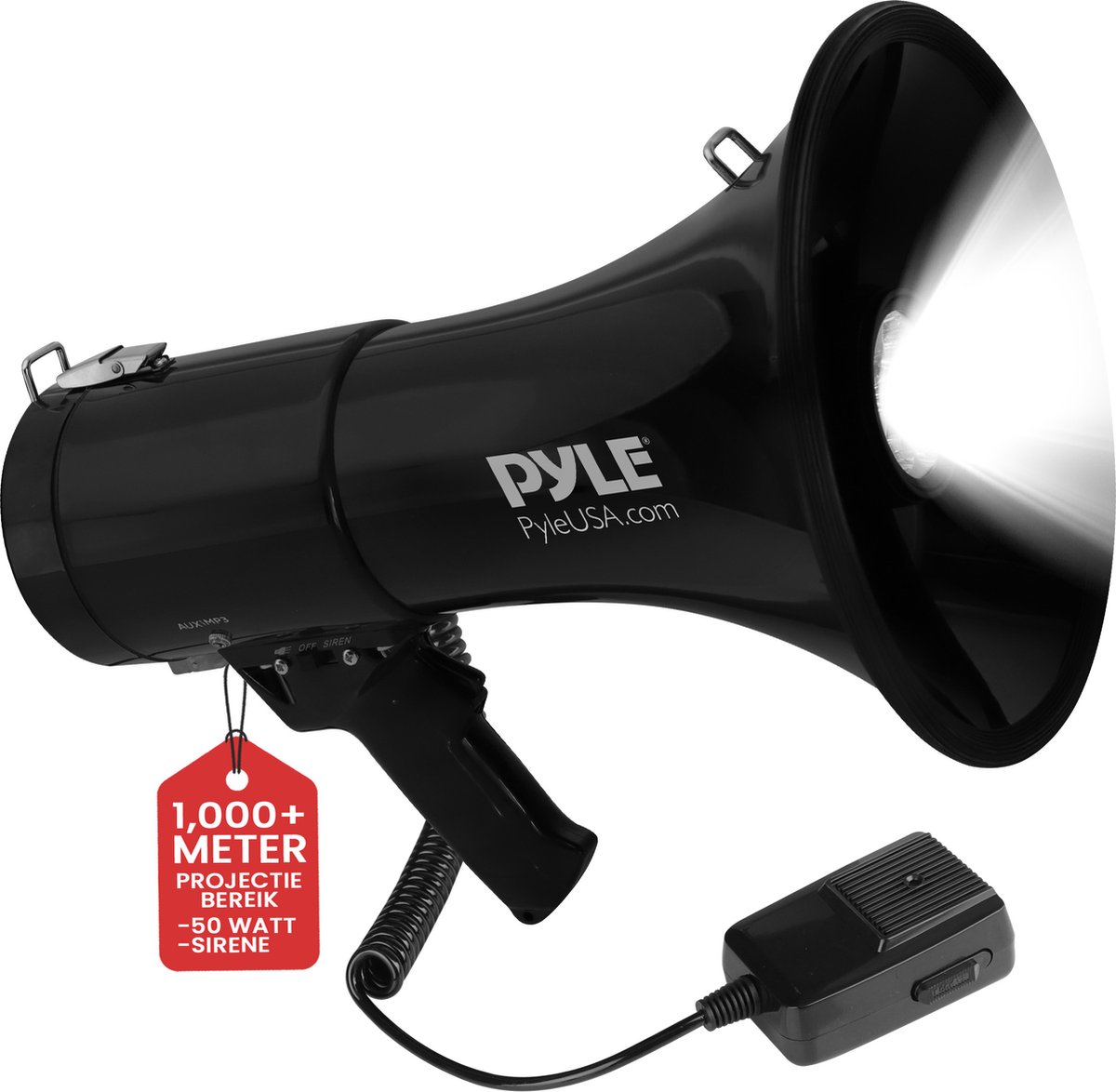 Pyle Megafoon - 50 Watt Draagbare Luidspreker- Luidsprekerhoorn met Microfoon - Alarm Sirene - Verstelbaar Volume - Binnen en Buiten Gebruik