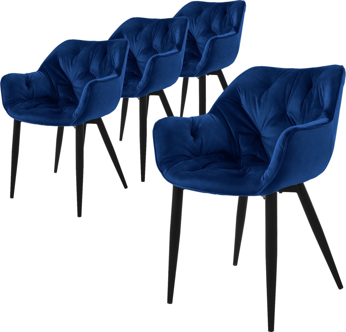 ml-design eetkamerstoelen set van 4 donkerblauw, keukenstoel met dikke fluwelen gestoffeerde zitting, metalen poten, woonkamerstoel met rugleuning en armleuningen, gewatteerde gestoffeerde stoel