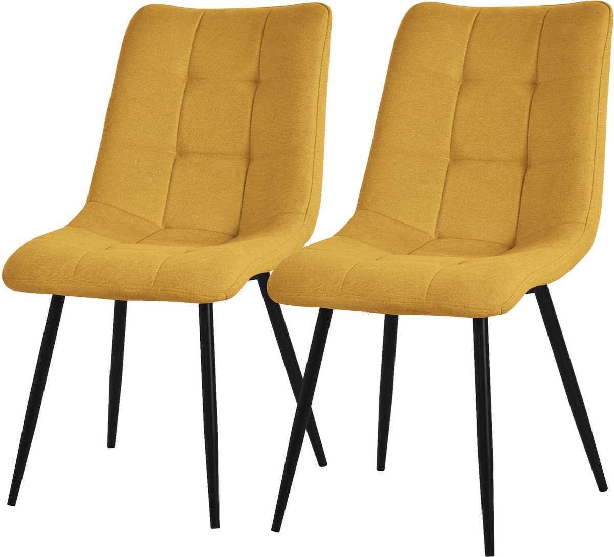 Eetkamerstoelen set van 2 mosterdgeel Keukenstoel met polyester bekleding en stalen poten ML design