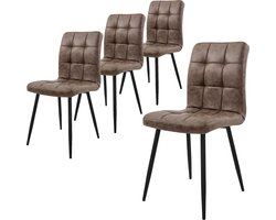 Eetkamerstoel set van 4 grote vierkante gewatteerde bruine kunstleren bekleding met metalen poten incl. montagemateriaal ML-Design