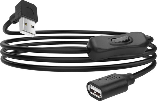 USB-verlengkabel met aan/uit schakelaar 90 graden 1,5 m - USB A 2.0 ...