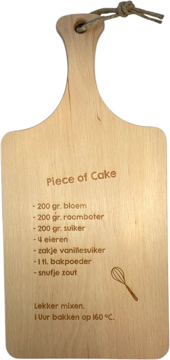 Borrelplank/Snijplank - met tekst: Piece of Cake en recept - cadeau - mama - oma - keuken